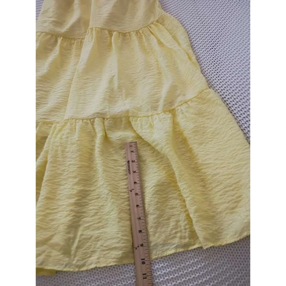 Cottagecore Boho Yellow Textured 100% Cotton Tiered‎ Maxi Halter Dress S NWOT